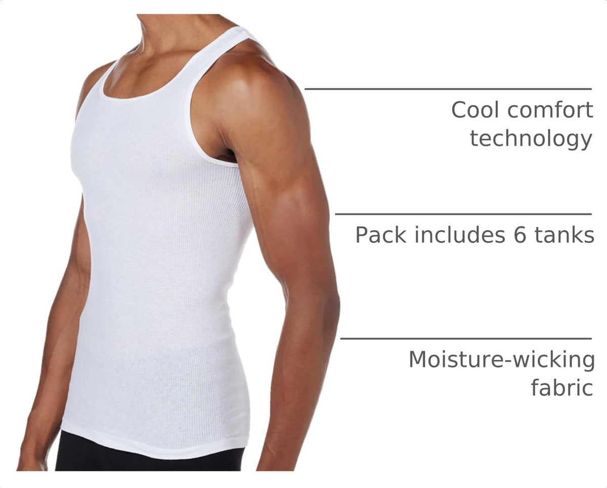 Hanes Men Hanes Men's Cotton Tank Undershirts Pack. Moisture-Wicking Ribbed Tanks. lightweight Cotton Tank Undershirts