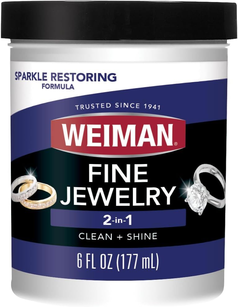 Weiman Fine Jewelry Cleaner Liquid with Cleaning Brush – Restores Shine & Brilliance to Gold. Platinum. Precious Gemstones & Diamond Jewelry. 6 Oz