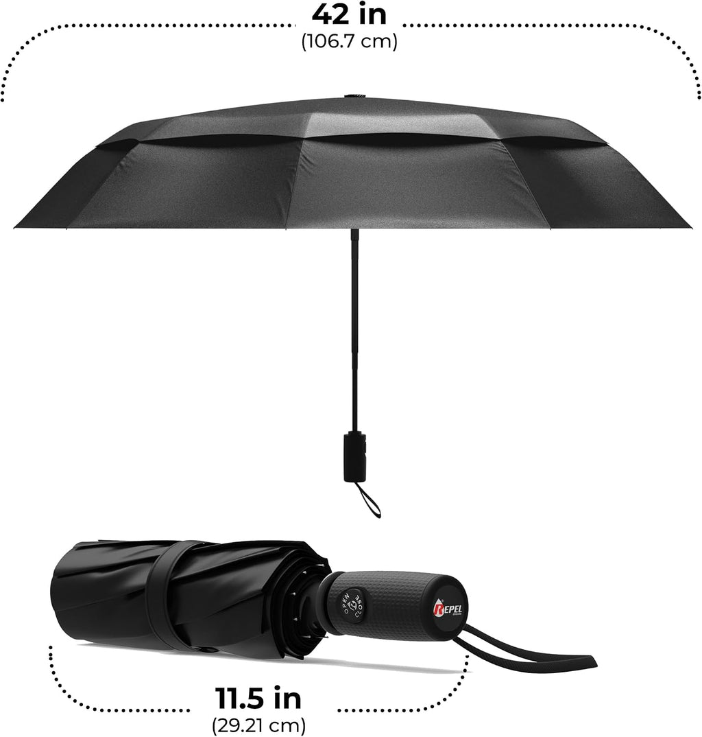 Windproof Travel Umbrella - Compact & Withstands Winds up to 100MPH. Strongest Premium Auto Folding Umbrella for Rain and Sun - Durable. Light & Portable for Women & Men. Fits Backpack & Cars