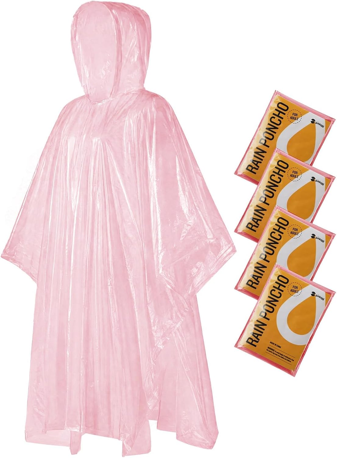 SaphiRose Disposable Rain Ponchos Emergency Clear Poncho (4 pack. Clear) | Value Pack. Compact Individual Pouch. Waterproof Thicker PE. for Travel Theme Parks Camping Hiking Festivals Emergency Kits