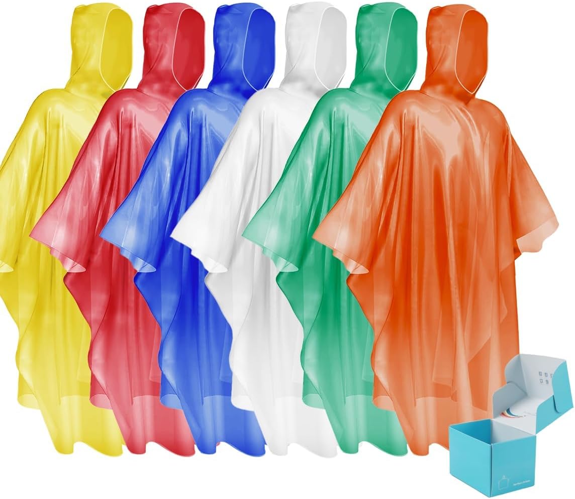 SaphiRose Disposable Rain Ponchos Emergency Clear Poncho (4 pack. Clear) | Value Pack. Compact Individual Pouch. Waterproof Thicker PE. for Travel Theme Parks Camping Hiking Festivals Emergency Kits