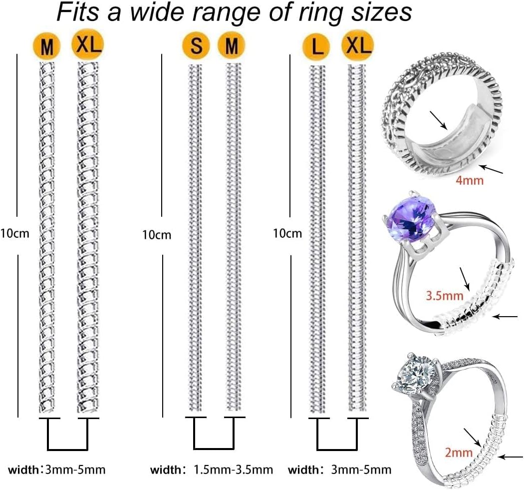 Eiito Ring Sizers for Loose Rings. 6 Sizes Fitter. Reduces Size by 0.5-1.5 | Invisible Ring Size Adjuster Spacers or Tightener. Ring Guards. Resizer Fit Almost Any Rings