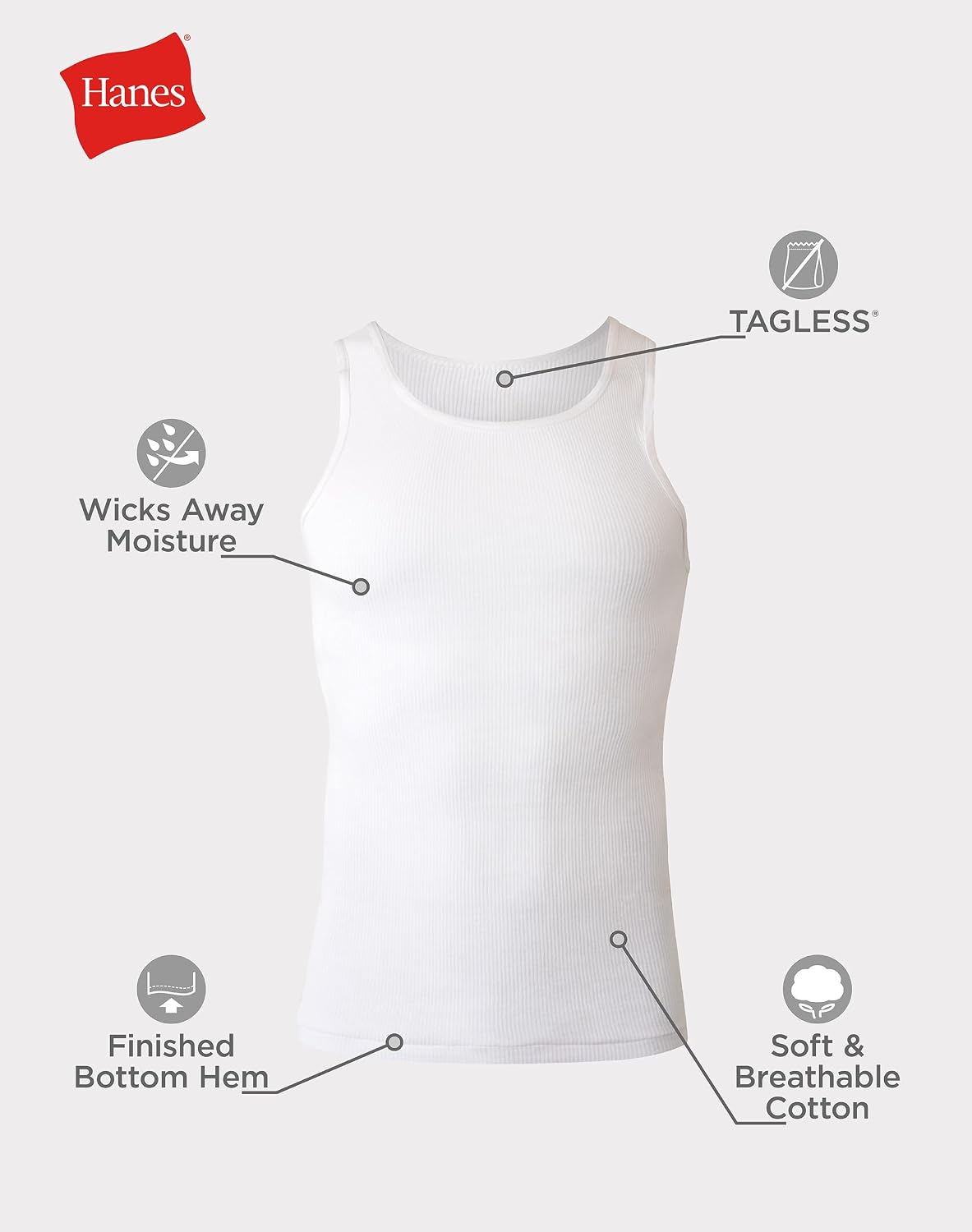 Hanes Men Hanes Men's Cotton Tank Undershirts Pack. Moisture-Wicking Ribbed Tanks. lightweight Cotton Tank Undershirts