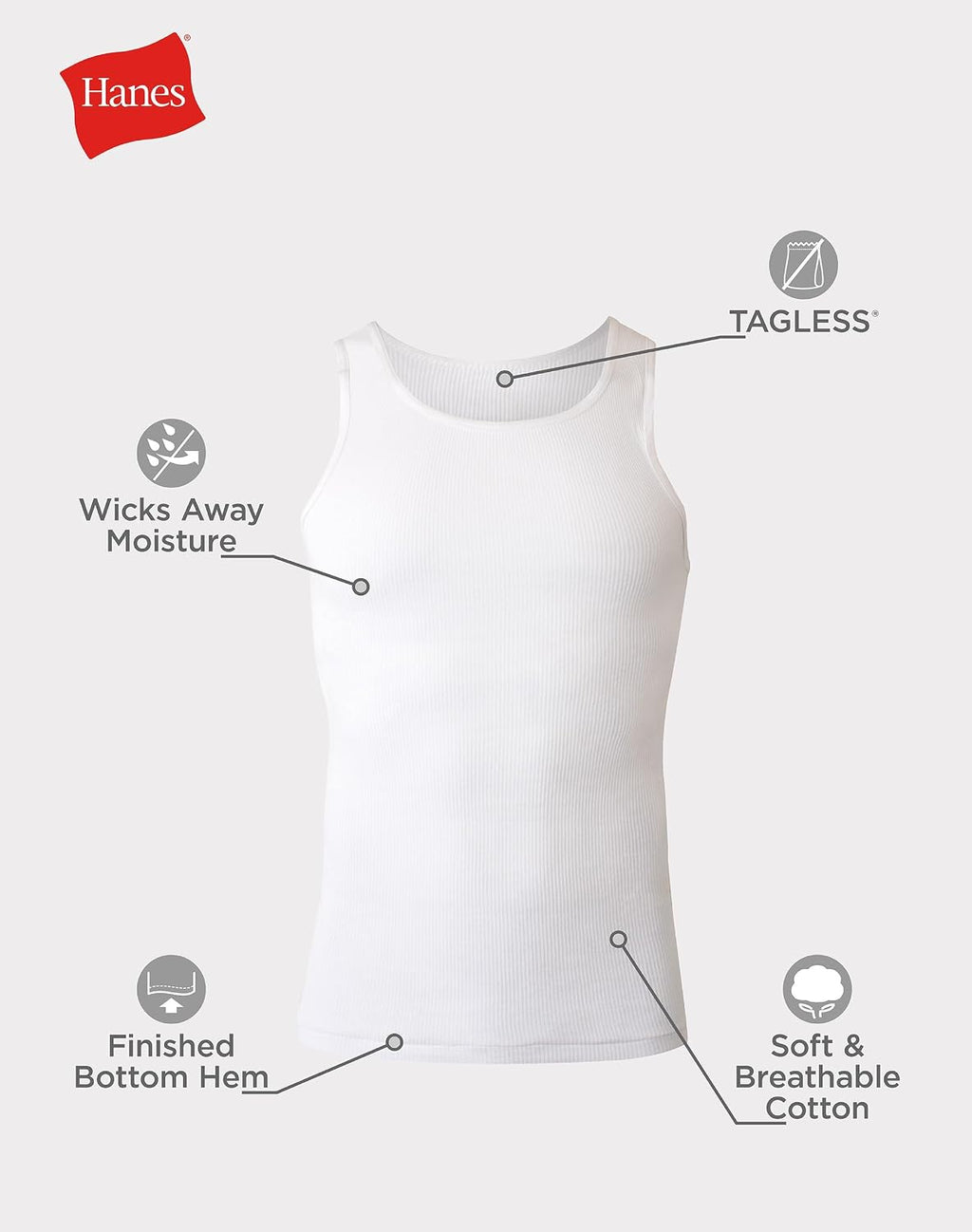 Hanes Men's Moisture-Wicking Ribbed. Lightweight Cotton Tank Undershirts. White . Small .6 Count ( Pack of 1)