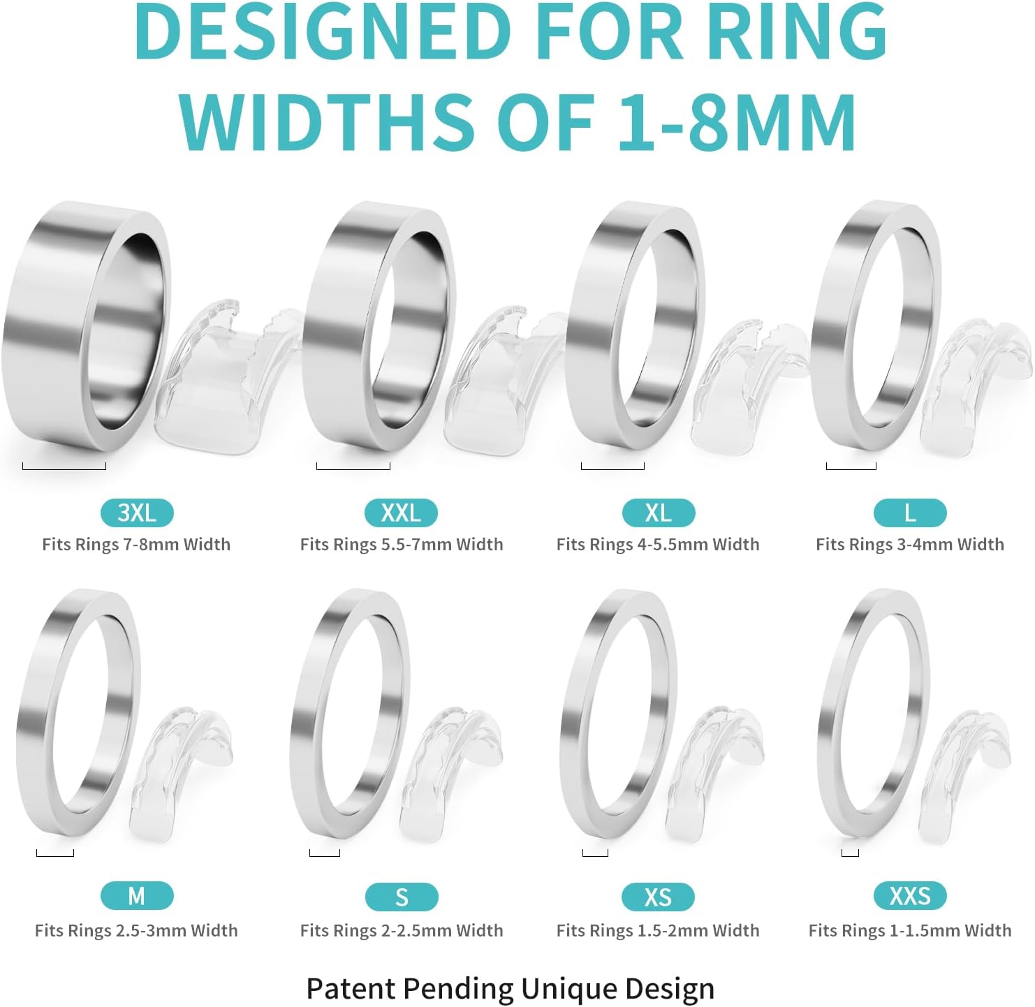 Ottemax Ring Sizers for Loose Rings. 8 Pack 8 Sizes. Ring Size Adjuster. Invisible Ring Guards for Women and Men. Resizer with Polishing Cloth .Fits Bands Width to 1-8mm