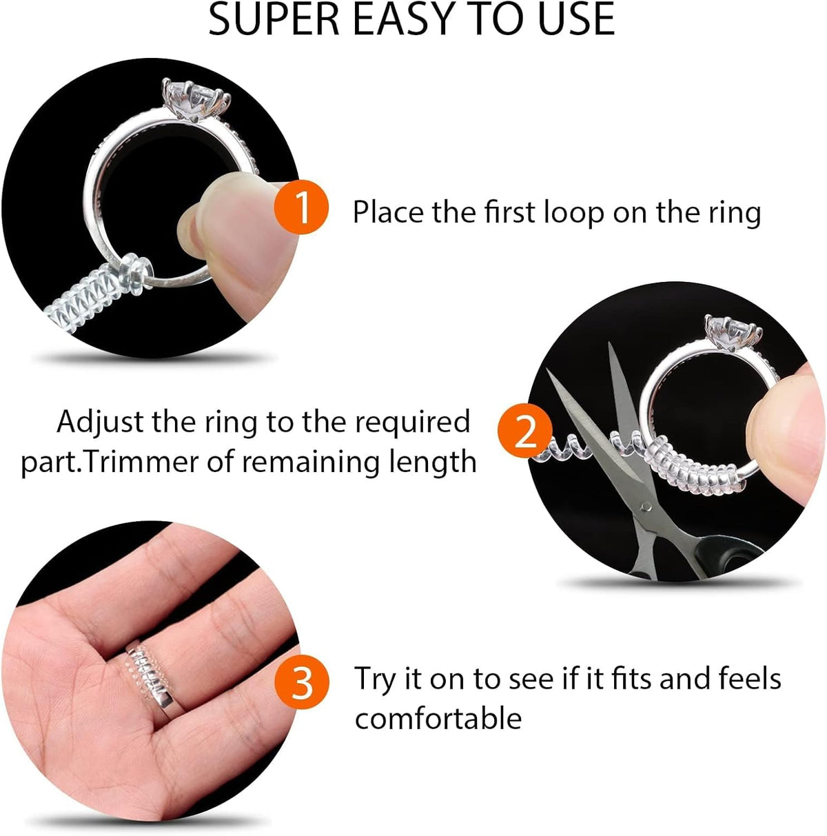 Eiito Ring Sizers for Loose Rings. 6 Sizes Fitter. Reduces Size by 0.5-1.5 | Invisible Ring Size Adjuster Spacers or Tightener. Ring Guards. Resizer Fit Almost Any Rings