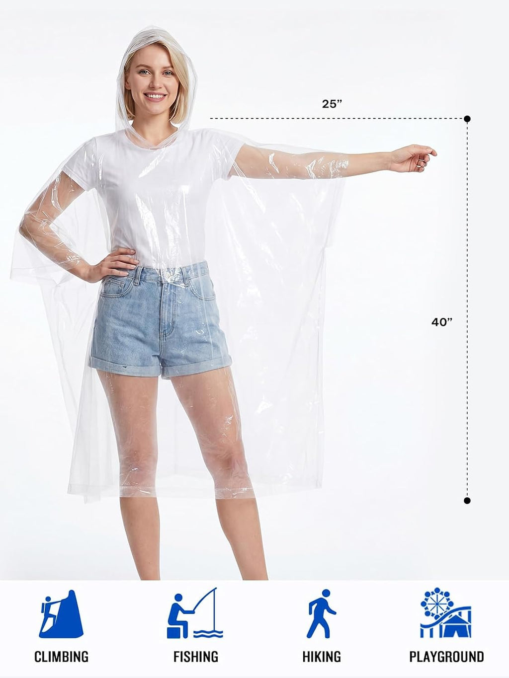 SaphiRose Disposable Rain Ponchos Emergency Clear Poncho (4 pack. Clear) | Value Pack. Compact Individual Pouch. Waterproof Thicker PE. for Travel Theme Parks Camping Hiking Festivals Emergency Kits