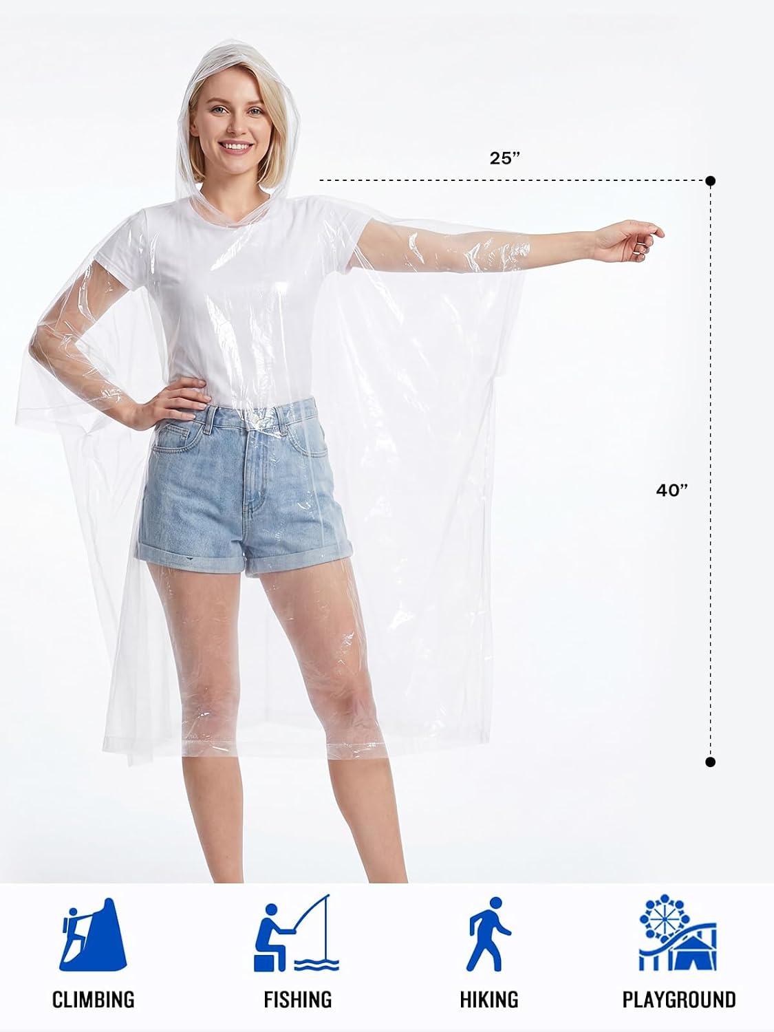 SaphiRose Disposable Rain Ponchos Emergency Clear Poncho (4 pack. Clear) | Value Pack. Compact Individual Pouch. Waterproof Thicker PE. for Travel Theme Parks Camping Hiking Festivals Emergency Kits