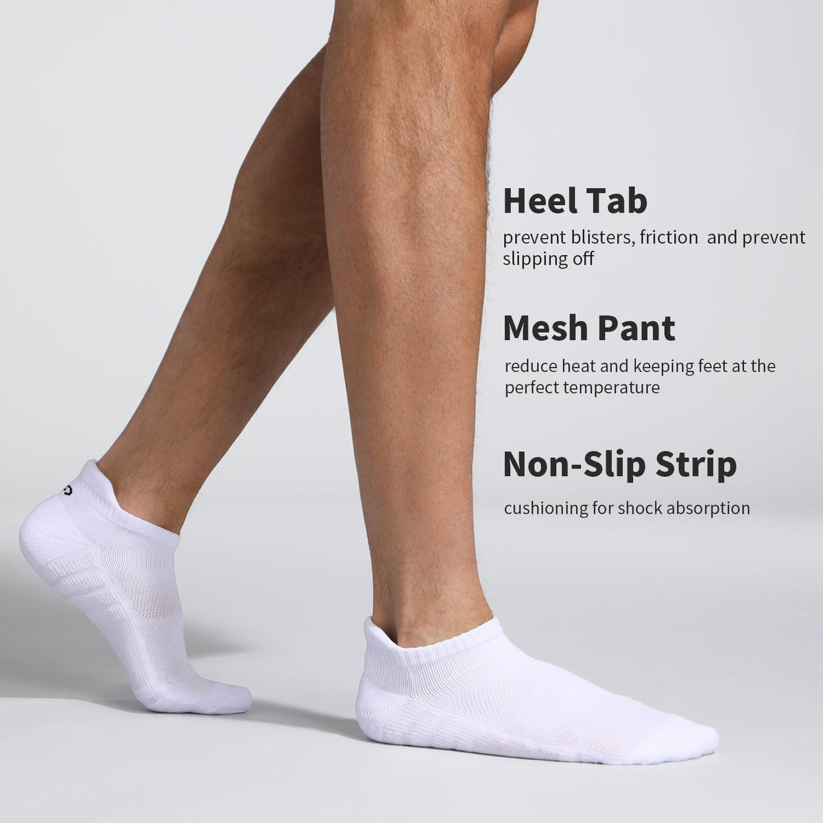 Lapulas Athletic Ankle Socks. Low Cut Cushioned Anti-Blister Running Tab Sports Socks for Men and Women 6Pairs (White. L)