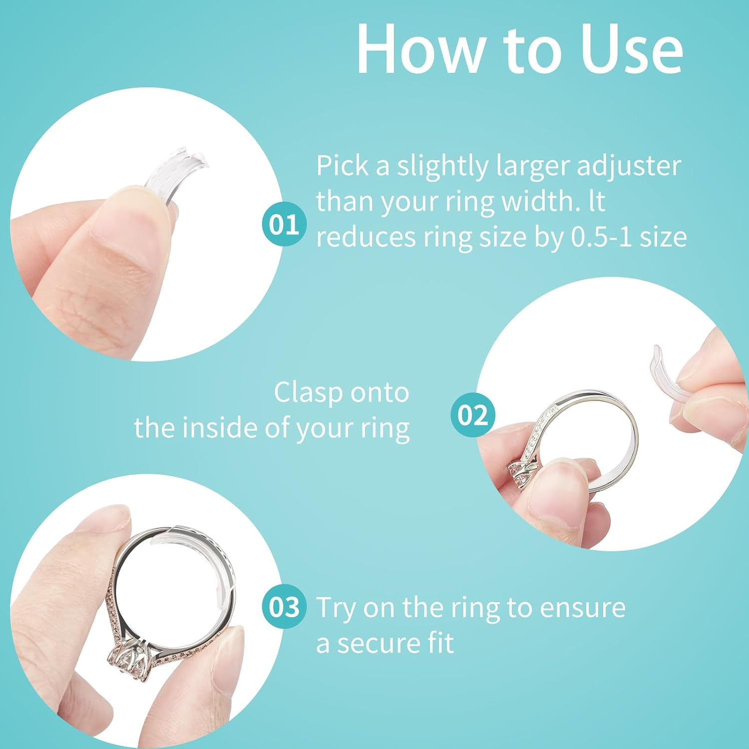 Ottemax Ring Sizers for Loose Rings. 8 Pack 8 Sizes. Ring Size Adjuster. Invisible Ring Guards for Women and Men. Resizer with Polishing Cloth .Fits Bands Width to 1-8mm