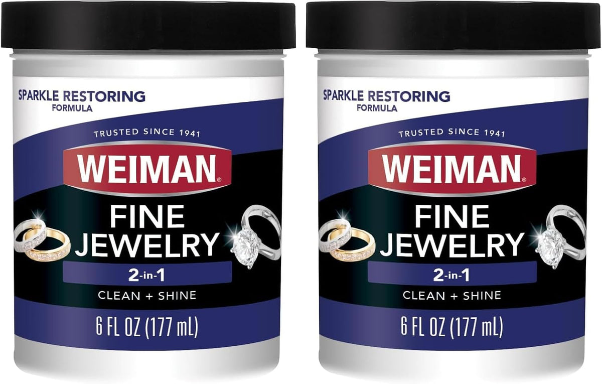 Weiman Fine Jewelry Cleaner Liquid with Cleaning Brush – Restores Shine & Brilliance to Gold. Platinum. Precious Gemstones & Diamond Jewelry. 6 Oz