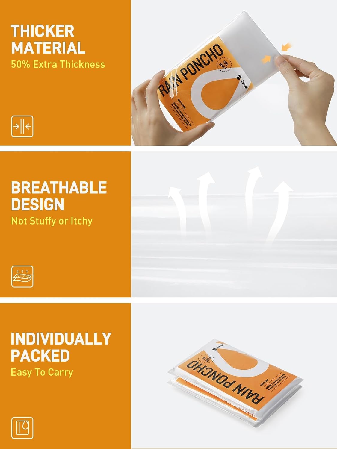 SaphiRose Disposable Rain Ponchos Emergency Clear Poncho (4 pack. Clear) | Value Pack. Compact Individual Pouch. Waterproof Thicker PE. for Travel Theme Parks Camping Hiking Festivals Emergency Kits