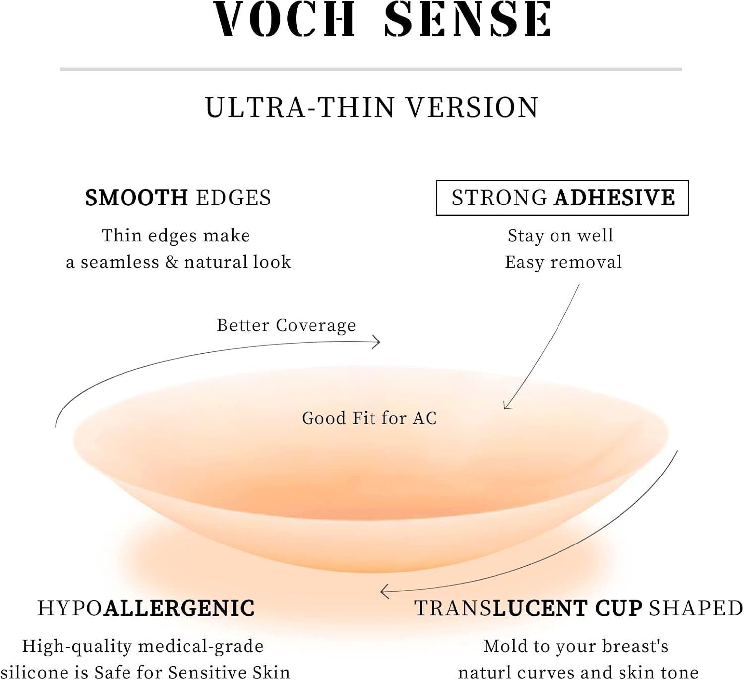 VOCH GALA Premium Nipple Covers. Sticky Bra Alternative. 2 Pairs Crème | Strong Hold and Sweat-Proof. Invisible Under Clothes. Medical-Grade Silicone. 3 Sizes A-DDD+. 3 Shades Available at Amazon Women's Clothing store