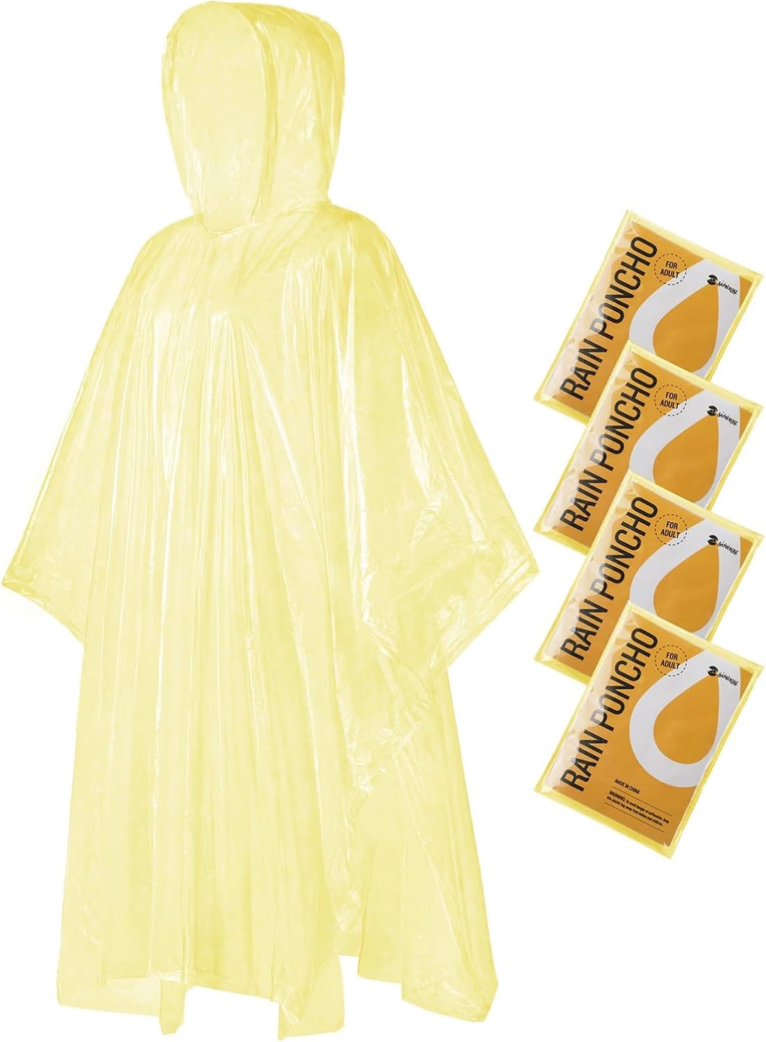 SaphiRose Disposable Rain Ponchos Emergency Clear Poncho (4 pack. Clear) | Value Pack. Compact Individual Pouch. Waterproof Thicker PE. for Travel Theme Parks Camping Hiking Festivals Emergency Kits