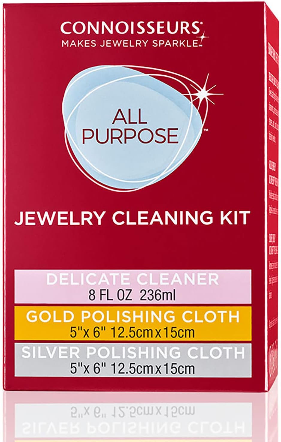 CONNOISSEURS - All-Purpose Jewelry Cleaning Kit | Includes Delicate Jewelry Cleaner Solution and 2 Polishing Cloths