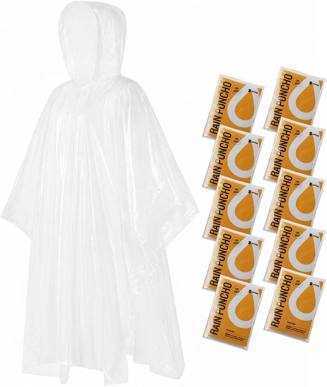 SaphiRose Disposable Rain Ponchos Emergency Clear Poncho (4 pack. Clear) | Value Pack. Compact Individual Pouch. Waterproof Thicker PE. for Travel Theme Parks Camping Hiking Festivals Emergency Kits