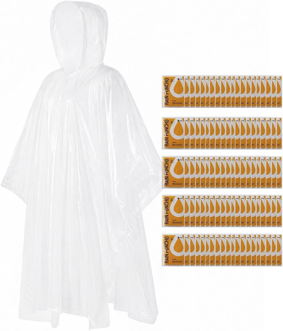SaphiRose Disposable Rain Ponchos Emergency Clear Poncho (4 pack. Clear) | Value Pack. Compact Individual Pouch. Waterproof Thicker PE. for Travel Theme Parks Camping Hiking Festivals Emergency Kits