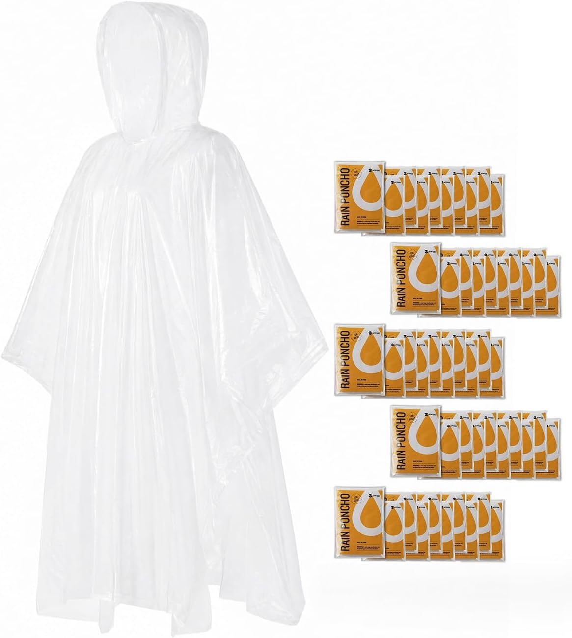 SaphiRose Disposable Rain Ponchos Emergency Clear Poncho (4 pack. Clear) | Value Pack. Compact Individual Pouch. Waterproof Thicker PE. for Travel Theme Parks Camping Hiking Festivals Emergency Kits