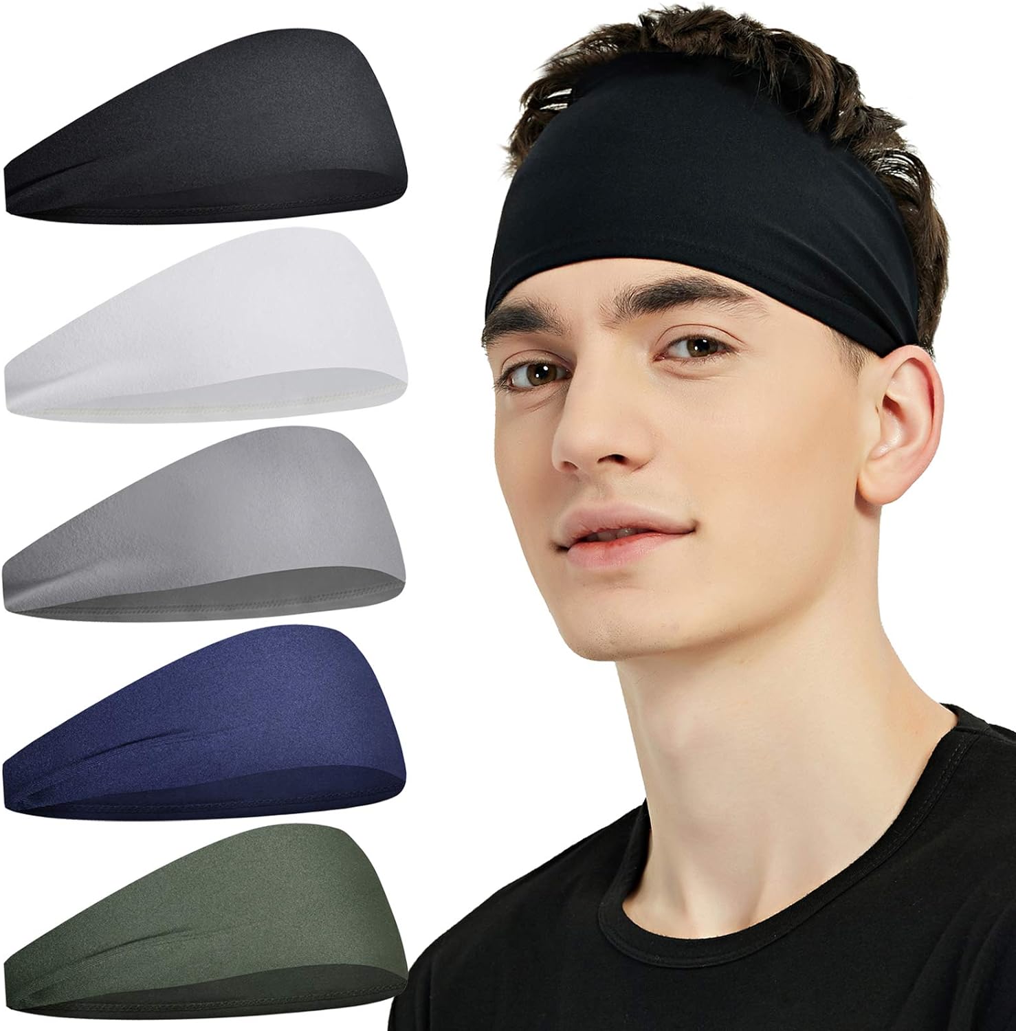 Pilamor Sports Headbands for Men 5 Pack.Sweatbands for Men Workout.Running | Moisture Wicking.Absorbing Sweat Headbands Stay in Place .Hairbands for Women and Men Gym.Cycling.Football.Yoga