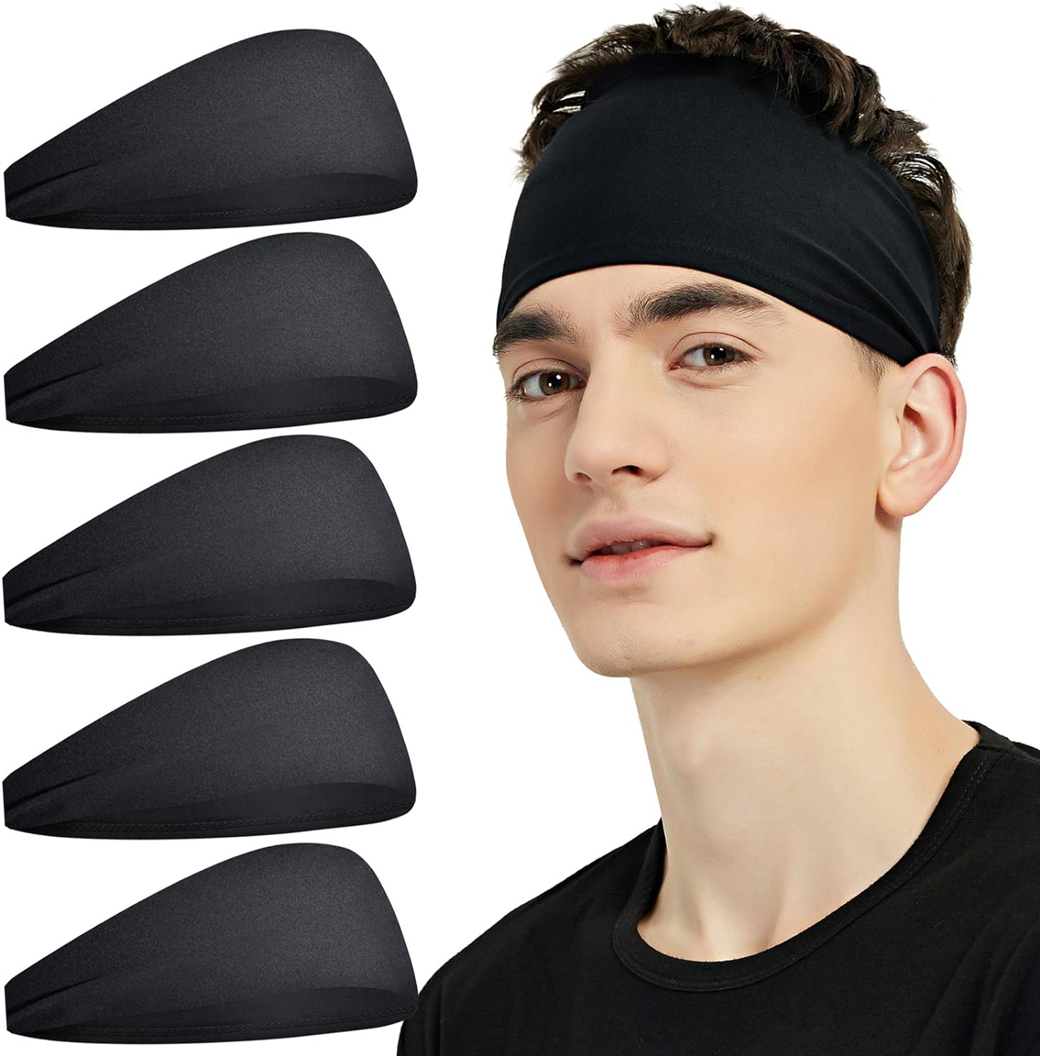 Pilamor Sports Headbands for Men 5 Pack.Sweatbands for Men Workout.Running | Moisture Wicking.Absorbing Sweat Headbands Stay in Place .Hairbands for Women and Men Gym.Cycling.Football.Yoga