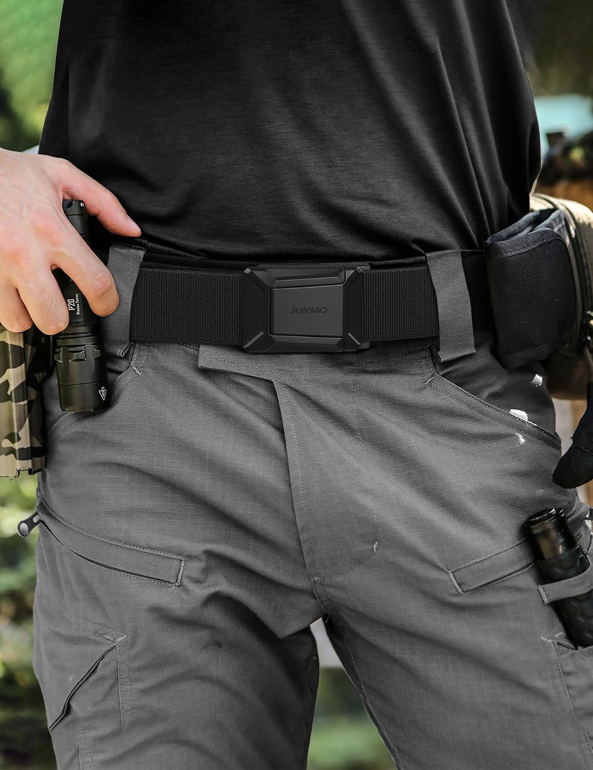JUKMO Men's Stretch Tactical Belt. 1.5 Elastic Nylon Web with Flip Buckle | Quick Release Belt for Military Work Rigger Hiking at Amazon Men's Clothing store