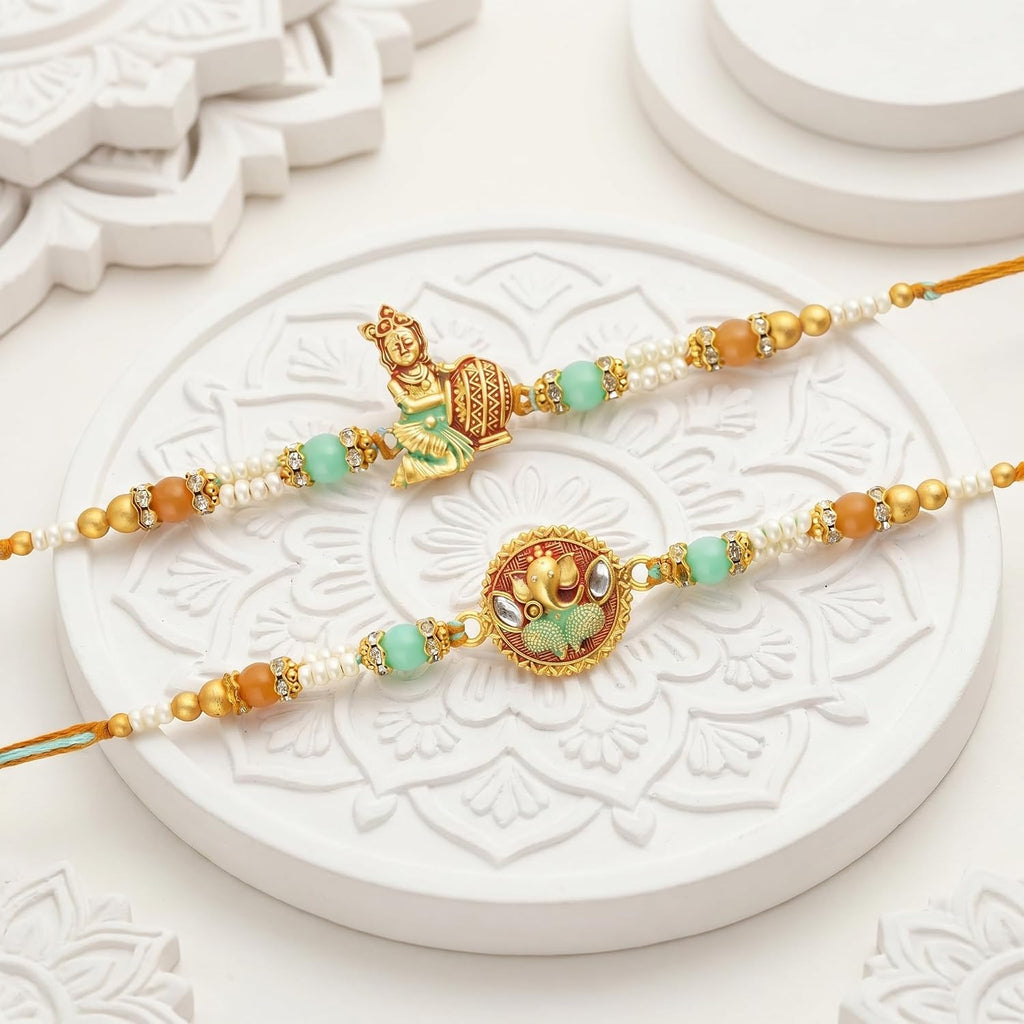 TIED RIBBONS Rakhi for Brother Set of 2 with Gift Set | Set of Rakhi | Roli Tika - Rakshabandhan Bracelet for Brother