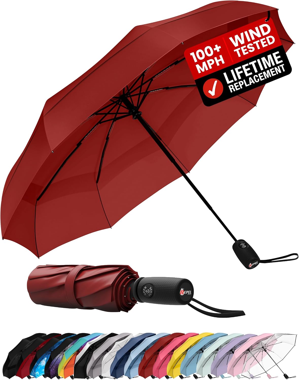 Windproof Travel Umbrella - Compact & Withstands Winds up to 100MPH. Strongest Premium Auto Folding Umbrella for Rain and Sun - Durable. Light & Portable for Women & Men. Fits Backpack & Cars