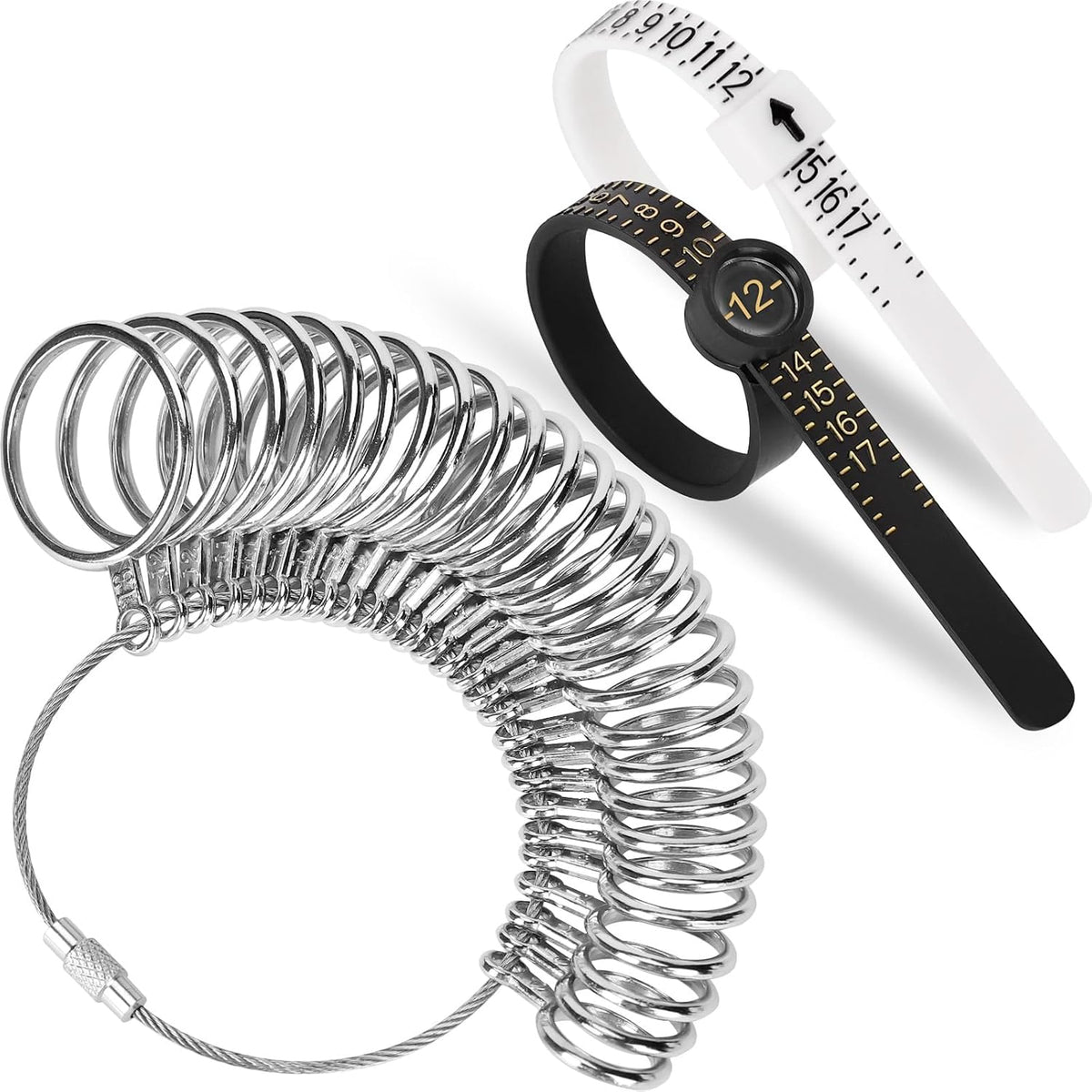 Ring Sizer Measuring Tool Kit Upgraded. 27 PCS Stainless Steel Measuring Ring Tool. US Ring Size 0-13 with Half Size. 2 PCS Reusable Finger Size 1-17 USA Rings Size with Magnified Glass