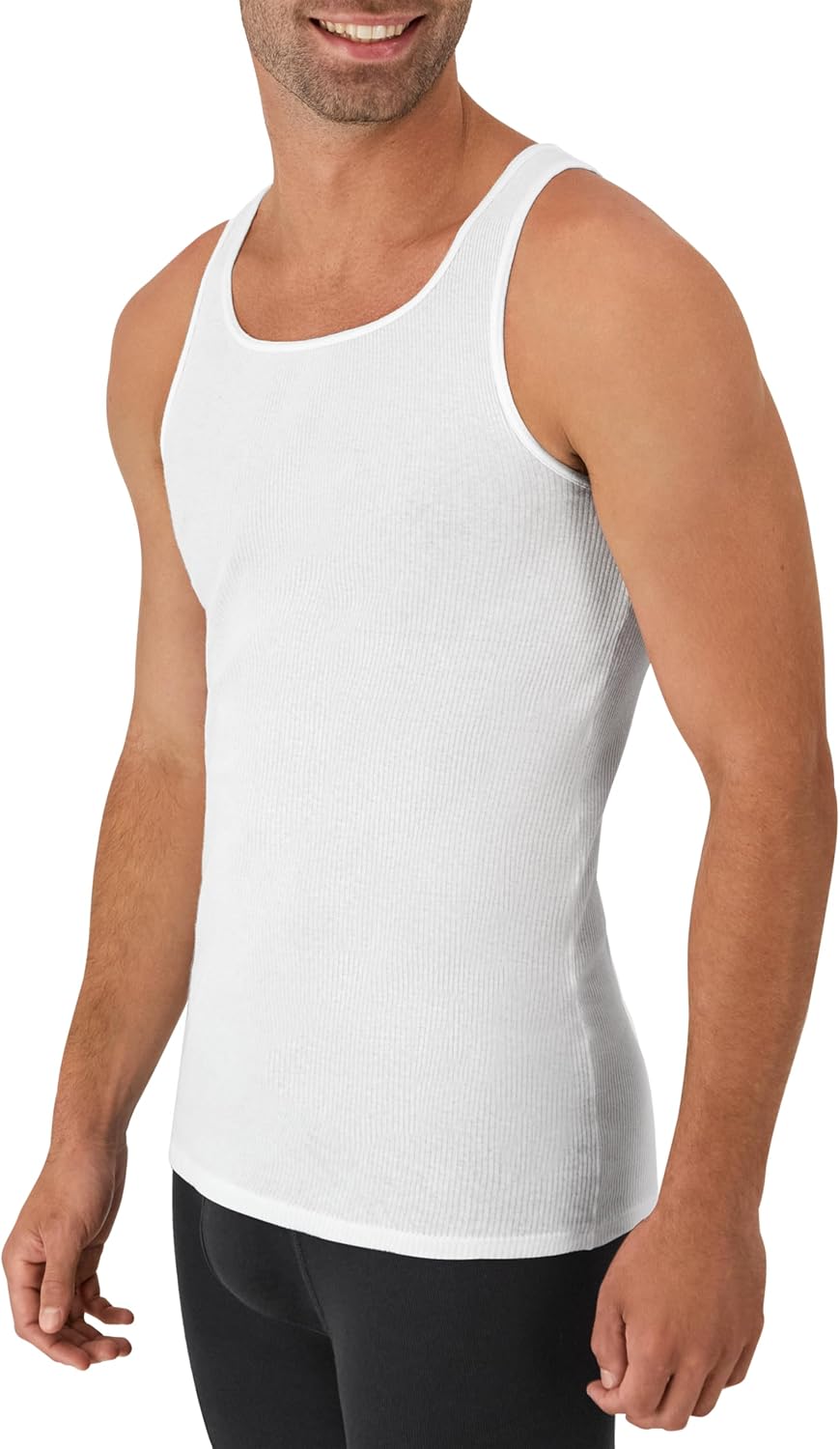 Hanes Men Tank Top Undershirt Pack. Cool & Breathable Cotton. Moisture-Wicking Ribbed Tanks for Men. White - L