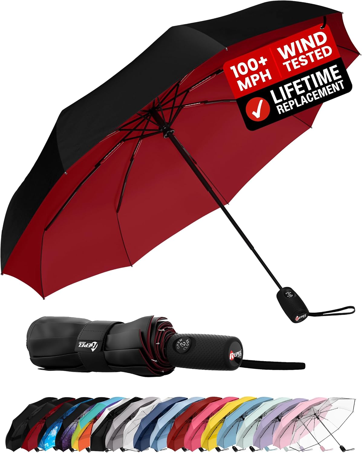 Windproof Travel Umbrella - Compact & Withstands Winds up to 100MPH. Strongest Premium Auto Folding Umbrella for Rain and Sun - Durable. Light & Portable for Women & Men. Fits Backpack & Cars