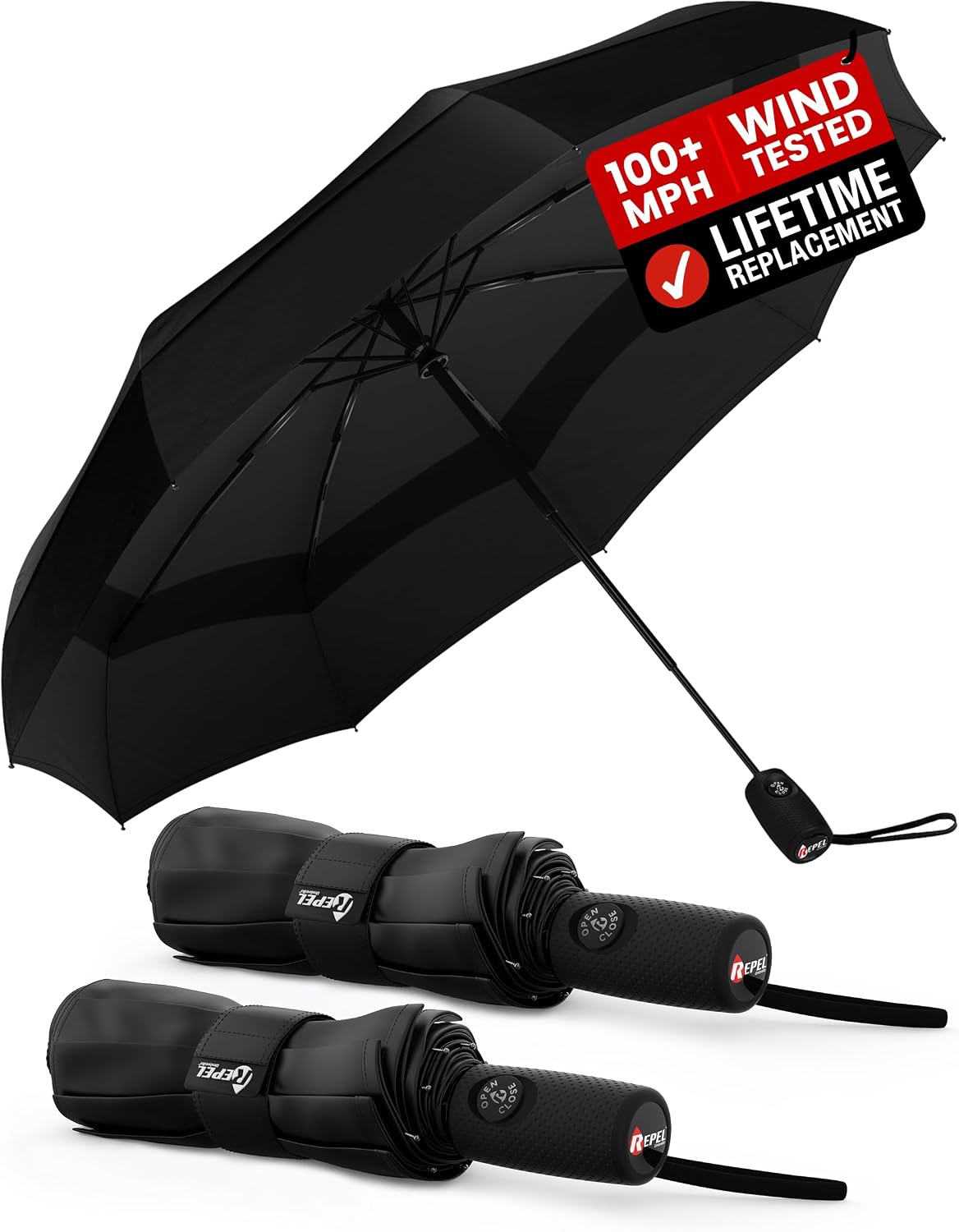 Windproof Travel Umbrella - Compact & Withstands Winds up to 100MPH. Strongest Premium Auto Folding Umbrella for Rain and Sun - Durable. Light & Portable for Women & Men. Fits Backpack & Cars