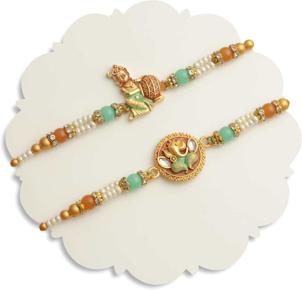 TIED RIBBONS Rakhi for Brother Set of 2 with Gift Set | Set of Rakhi | Roli Tika - Rakshabandhan Bracelet for Brother