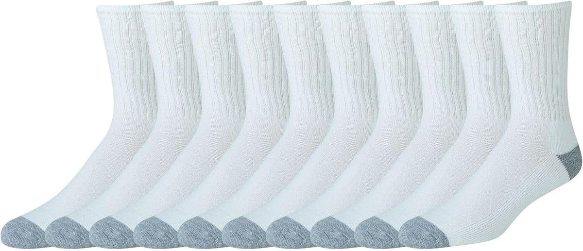 Amazon Essentials Men's Cotton Crew Athletic Moisture Wicking Sports Socks with Cushioned Sole. 10 Pairs. White. 6-12