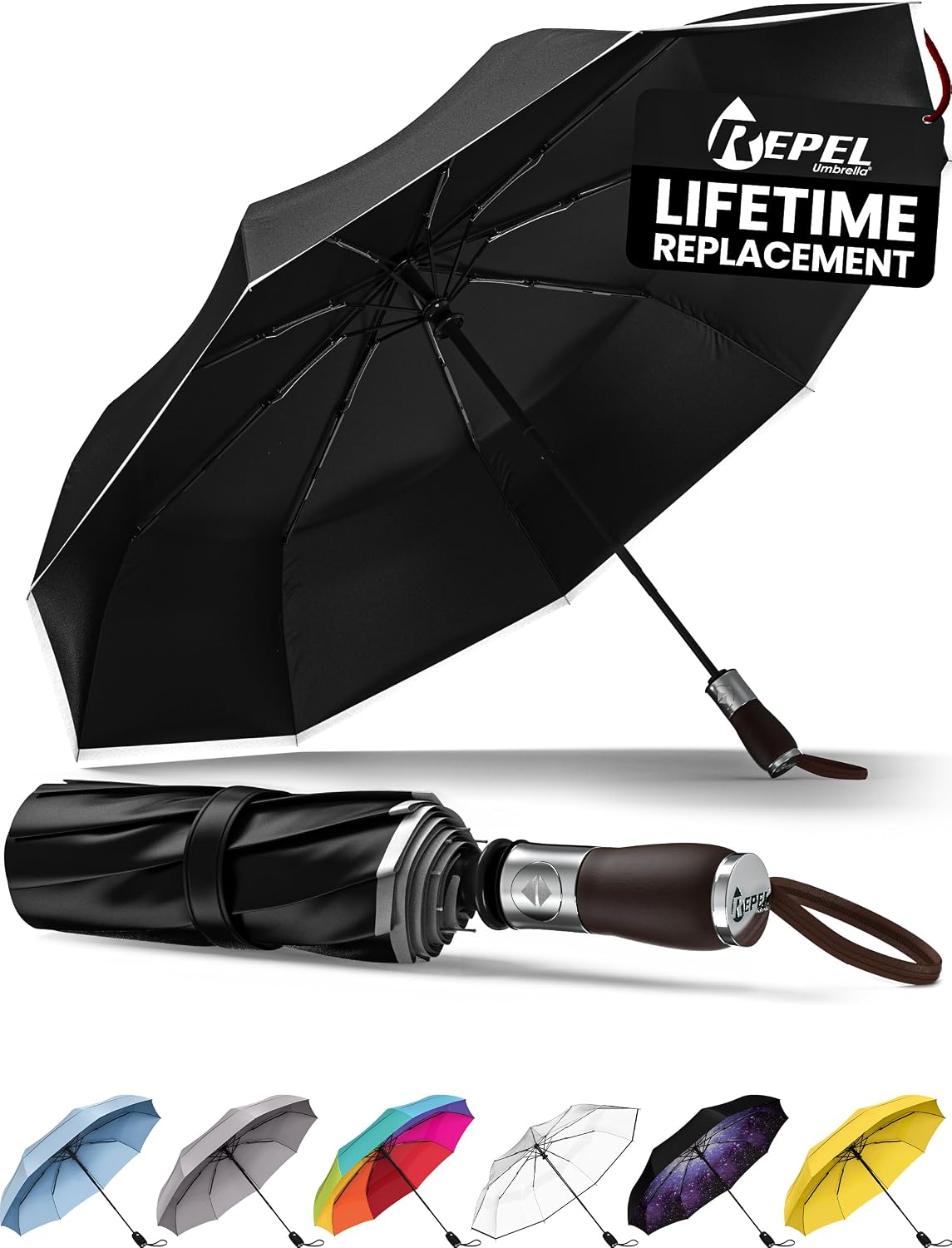 Windproof Travel Umbrella - Compact & Withstands Winds up to 100MPH. Strongest Premium Auto Folding Umbrella for Rain and Sun - Durable. Light & Portable for Women & Men. Fits Backpack & Cars