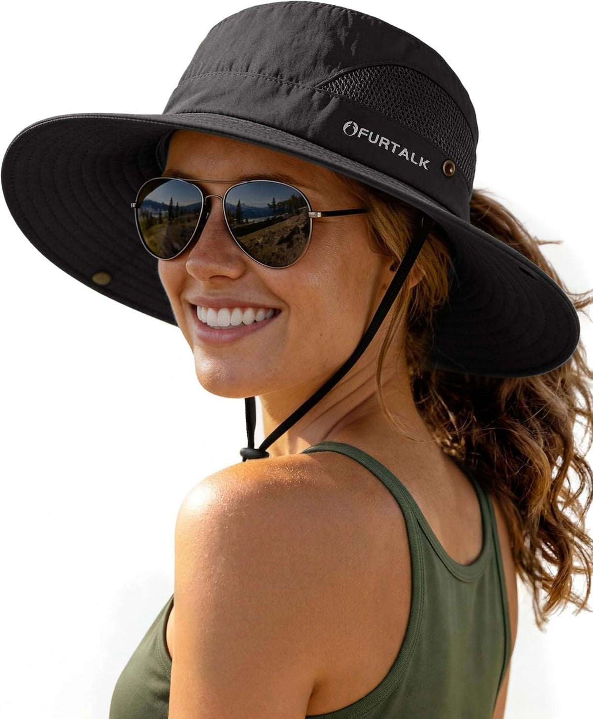 FURTALK Womens Sun Hat with Ponytail Hole Beach Hiking Summer Wide Brim UPF 50+ Outdoor Protection Foldable Bucket Hat Beige. One Size at Amazon Women's Clothing store
