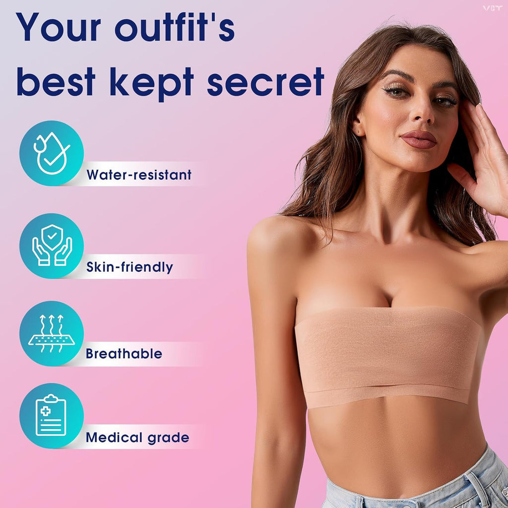 VBT Boob Tape - Breast Lift Tape. Body Tape for Breast Lift w 2 Pcs Silicone Breast Reusable Adhesive Bra. Bob Tape for Large Breasts A-G Cup