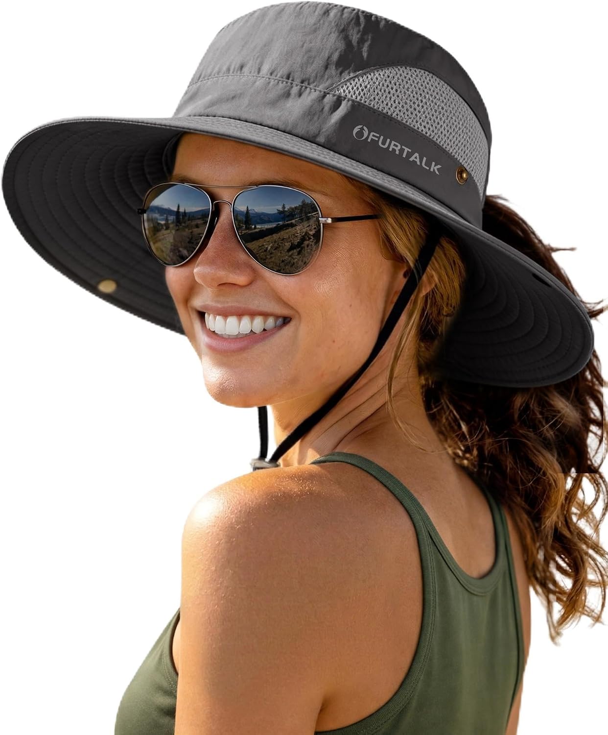 FURTALK Womens Sun Hat with Ponytail Hole Beach Hiking Summer Wide Brim UPF 50+ Outdoor Protection Foldable Bucket Hat Beige. One Size at Amazon Women's Clothing store