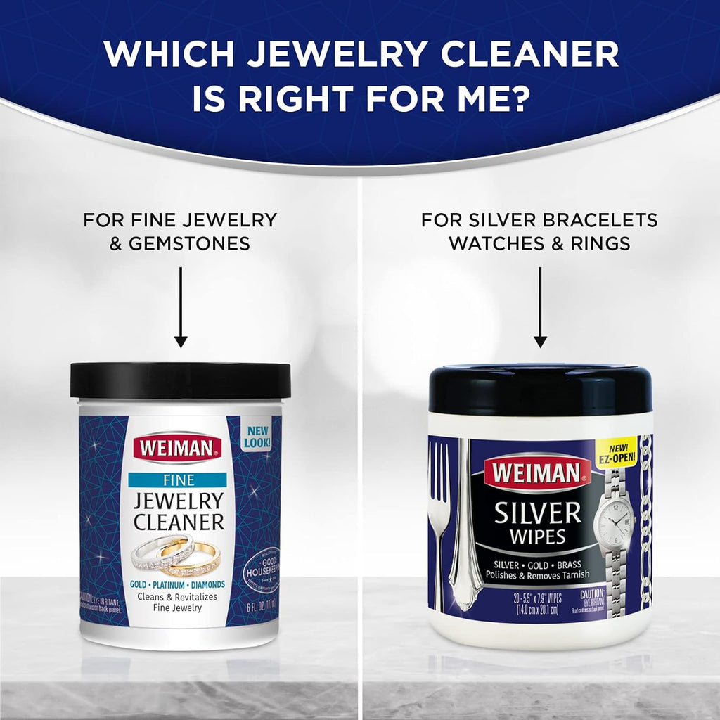 Weiman Fine Jewelry Cleaner Liquid with Cleaning Brush – Restores Shine & Brilliance to Gold. Platinum. Precious Gemstones & Diamond Jewelry. 6 Oz
