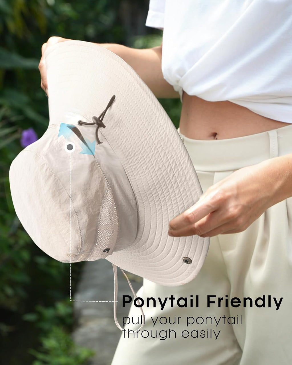 FURTALK Womens Sun Hat with Ponytail Hole Beach Hiking Summer Wide Brim UPF 50+ Outdoor Protection Foldable Bucket Hat Beige. One Size at Amazon Women's Clothing store
