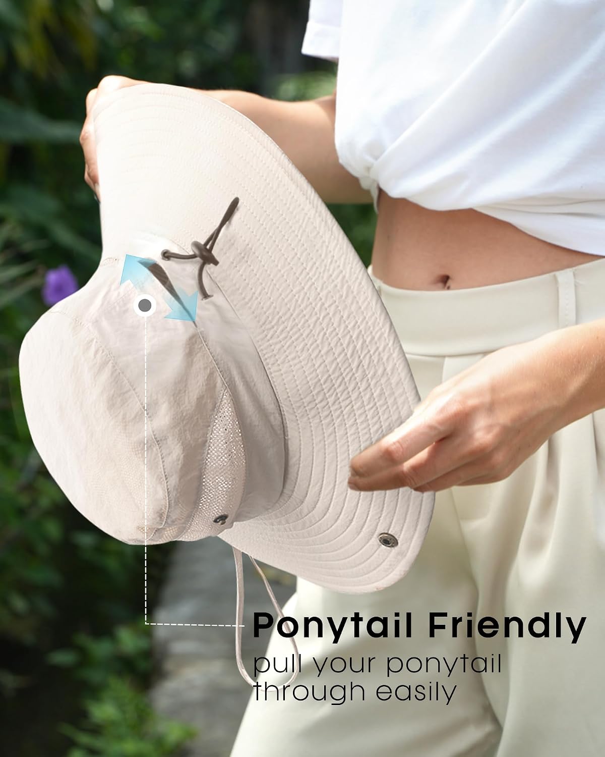FURTALK Womens Sun Hat with Ponytail Hole Beach Hiking Summer Wide Brim UPF 50+ Outdoor Protection Foldable Bucket Hat Beige. One Size at Amazon Women's Clothing store