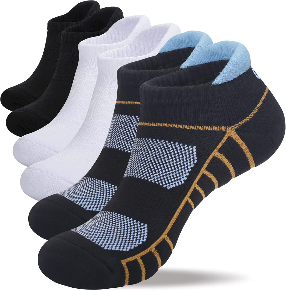 Lapulas Athletic Ankle Socks. Low Cut Cushioned Anti-Blister Running Tab Sports Socks for Men and Women 6Pairs (White. M)