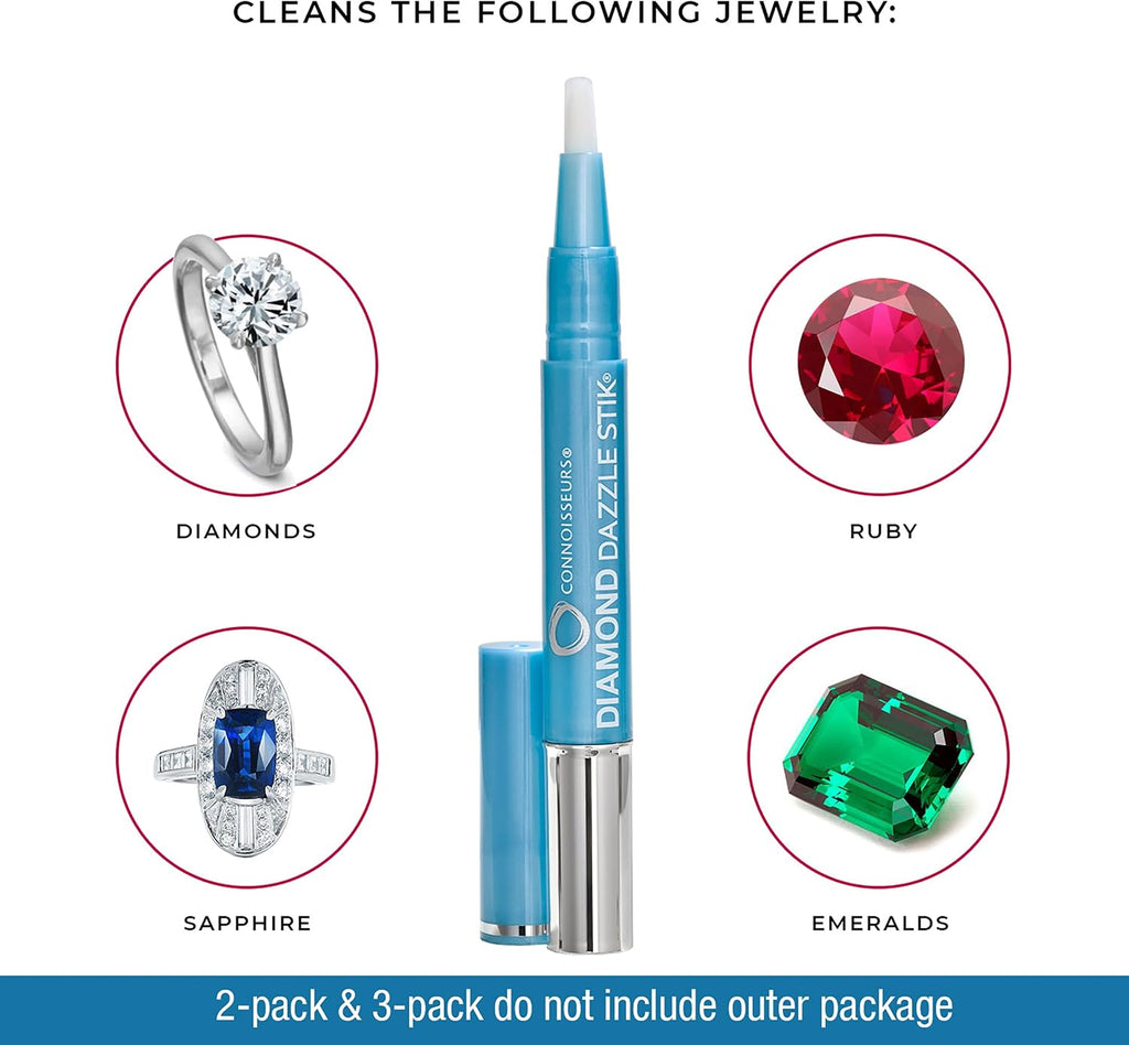 CONNOISSEURS - Diamond Dazzle Stik | For Rings. Earrings. and Bracelets - Portable Jewelry Cleaner Solution Pen - Reduces Scratches and Removes Dirt