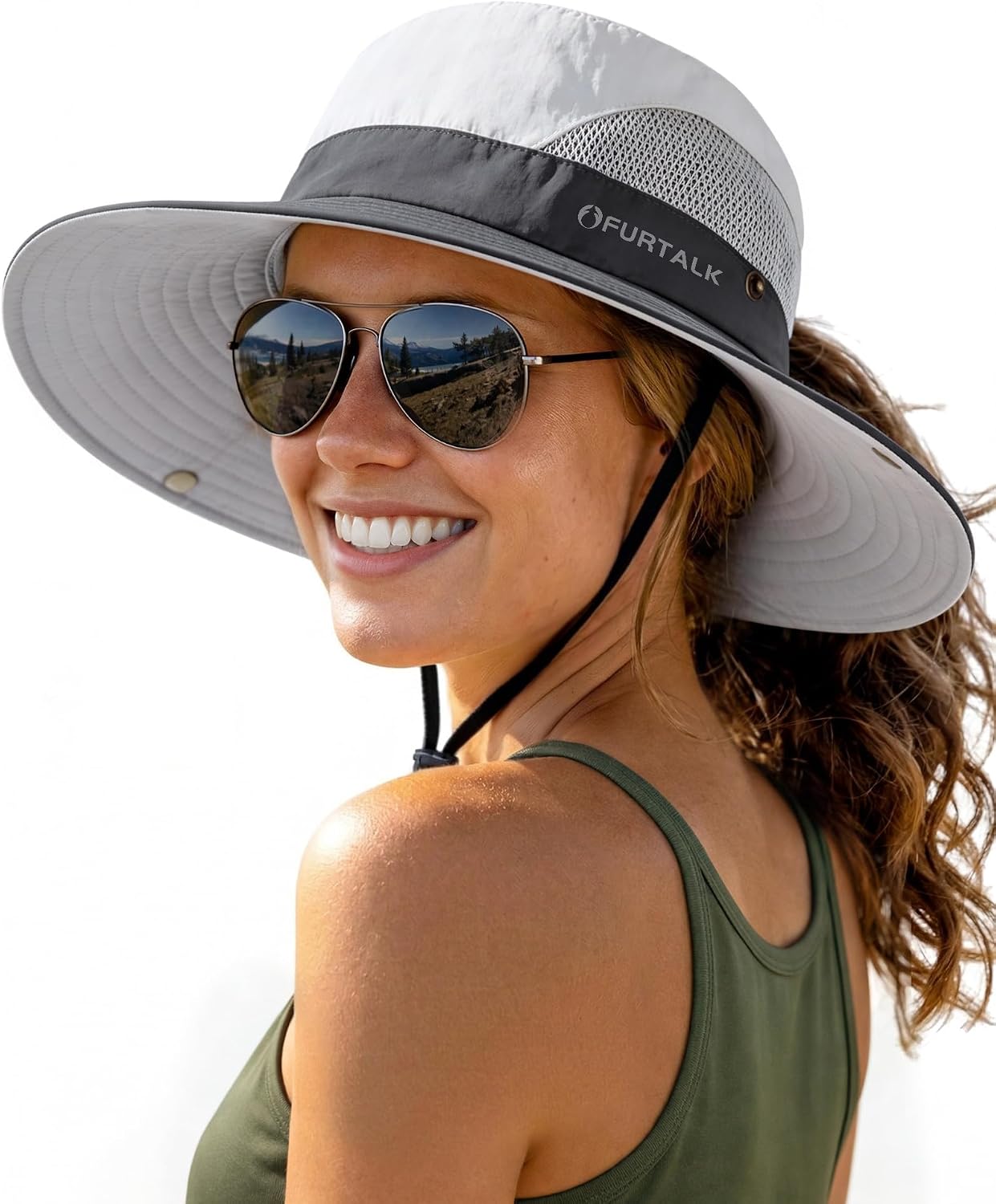 FURTALK Womens Sun Hat with Ponytail Hole Beach Hiking Summer Wide Brim UPF 50+ Outdoor Protection Foldable Bucket Hat Beige. One Size at Amazon Women's Clothing store