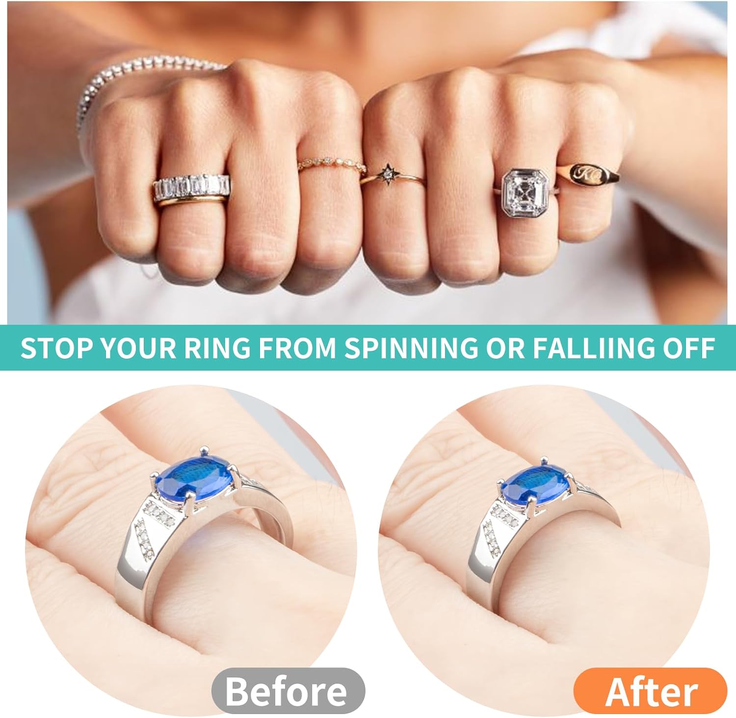Ottemax Ring Sizers for Loose Rings - 12Pack. 12 Sizes. Ring Guards for Women& Men Loose Rings. Invisible Resizer Design for Spacers & Tighteners. Fits Bands Width to 1mm-8mm