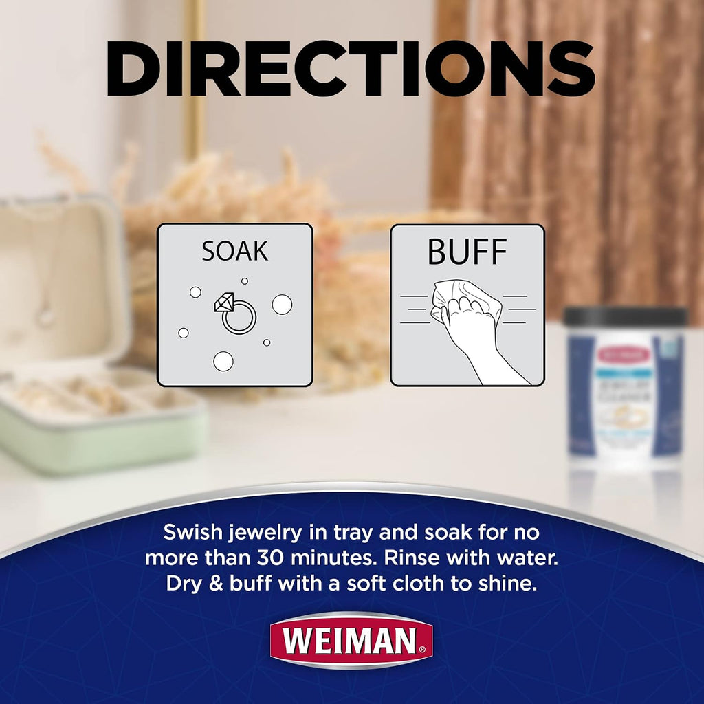 Weiman Fine Jewelry Cleaner Liquid with Cleaning Brush – Restores Shine & Brilliance to Gold. Platinum. Precious Gemstones & Diamond Jewelry. 6 Oz