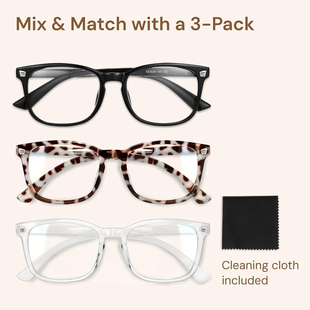 Gaoye Blue Light Glasses for Women - 3 Pack | Computer Glasses. Blue Light Blocking. Stylish Eyewear Frame Accessories