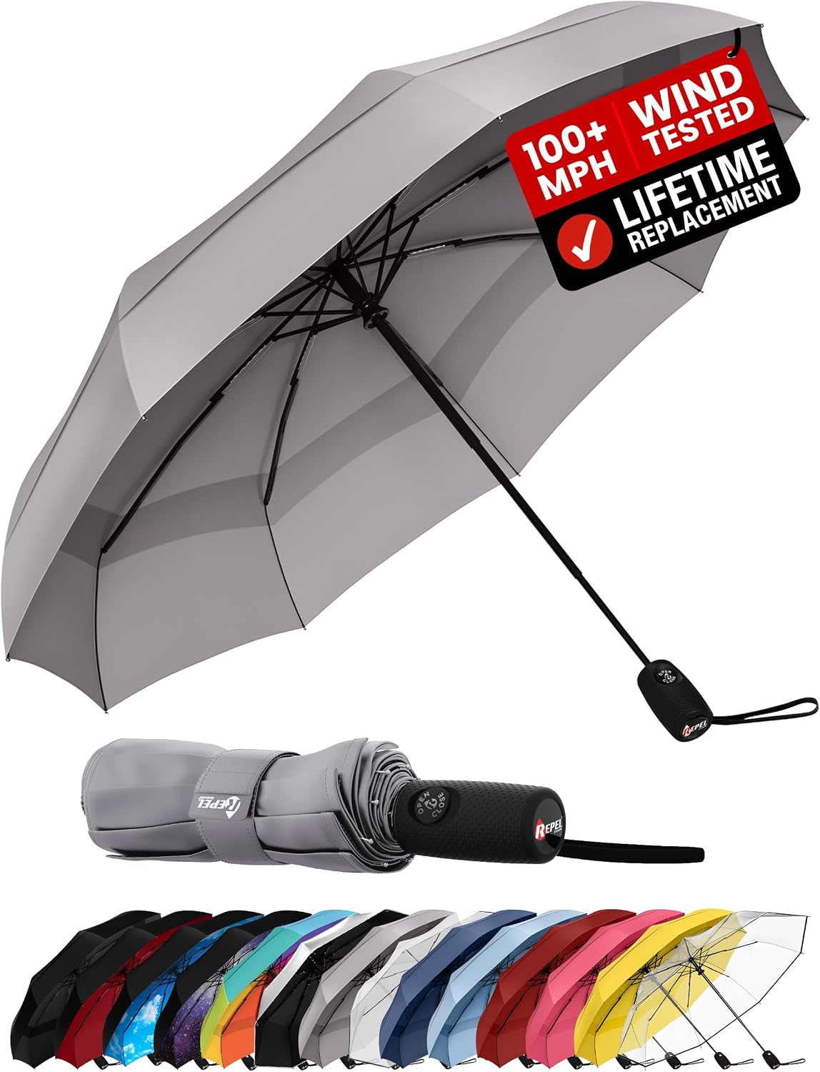 Windproof Travel Umbrella - Compact & Withstands Winds up to 100MPH. Strongest Premium Auto Folding Umbrella for Rain and Sun - Durable. Light & Portable for Women & Men. Fits Backpack & Cars