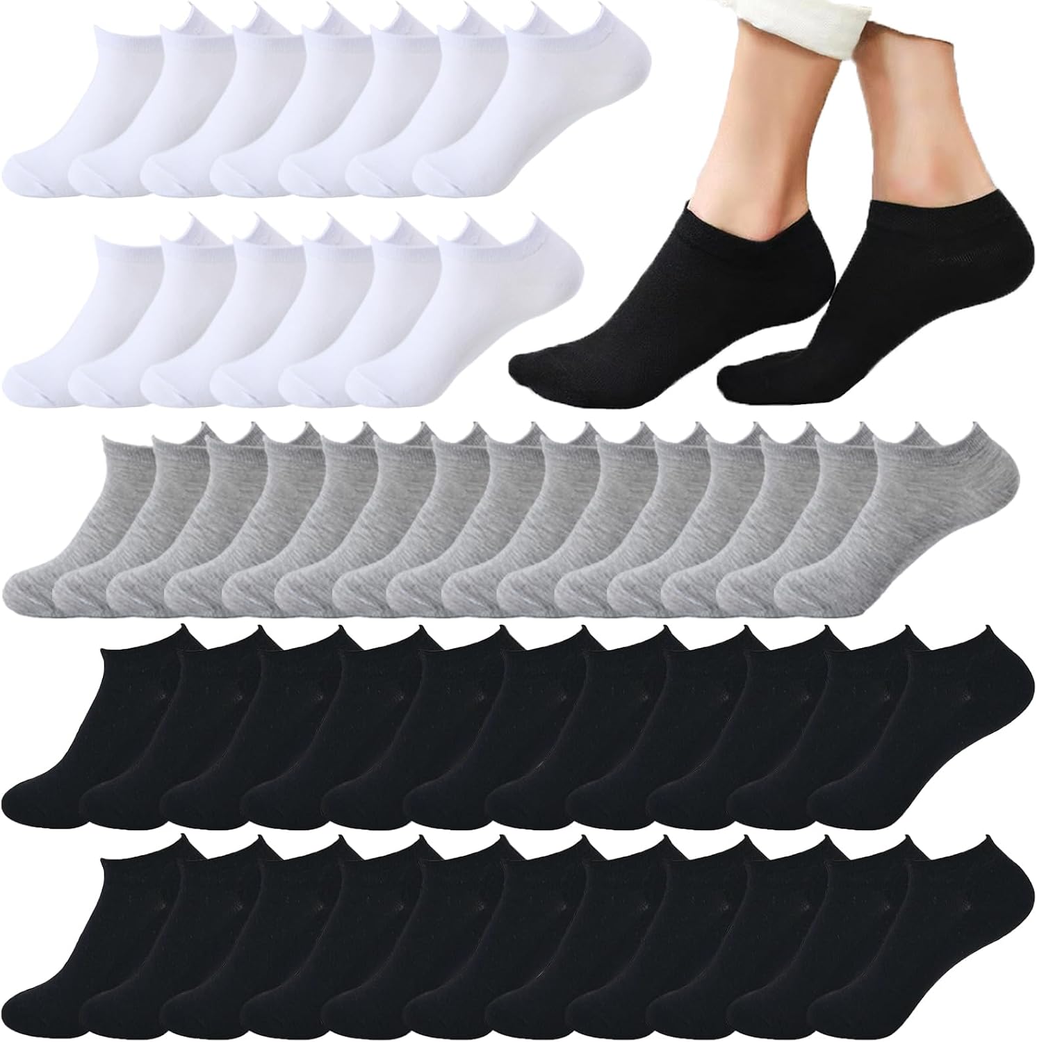 Looknniy 20 Pairs Low Cut Ankle Socks for Women No Show Casual Socks Breathable Athletic Socks Bulk for Sport