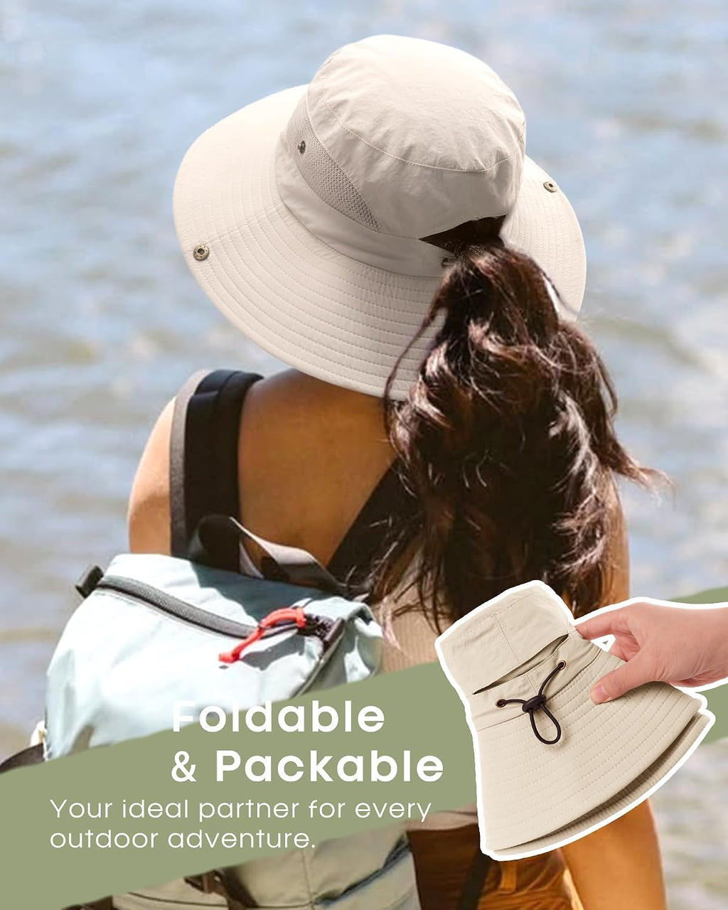 FURTALK Womens Sun Hat with Ponytail Hole Beach Hiking Summer Wide Brim UPF 50+ Outdoor Protection Foldable Bucket Hat Beige. One Size at Amazon Women's Clothing store