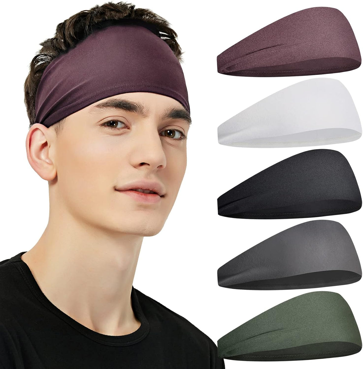 Pilamor Sports Headbands for Men 5 Pack.Sweatbands for Men Workout.Running | Moisture Wicking.Absorbing Sweat Headbands Stay in Place .Hairbands for Women and Men Gym.Cycling.Football.Yoga